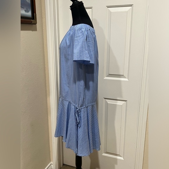 TOM GREYHOUND WOMENS OFF THE SHOULDER HIGH LOW BLUE STRIPED DRESS SIZE XS. - Picture 5 of 13